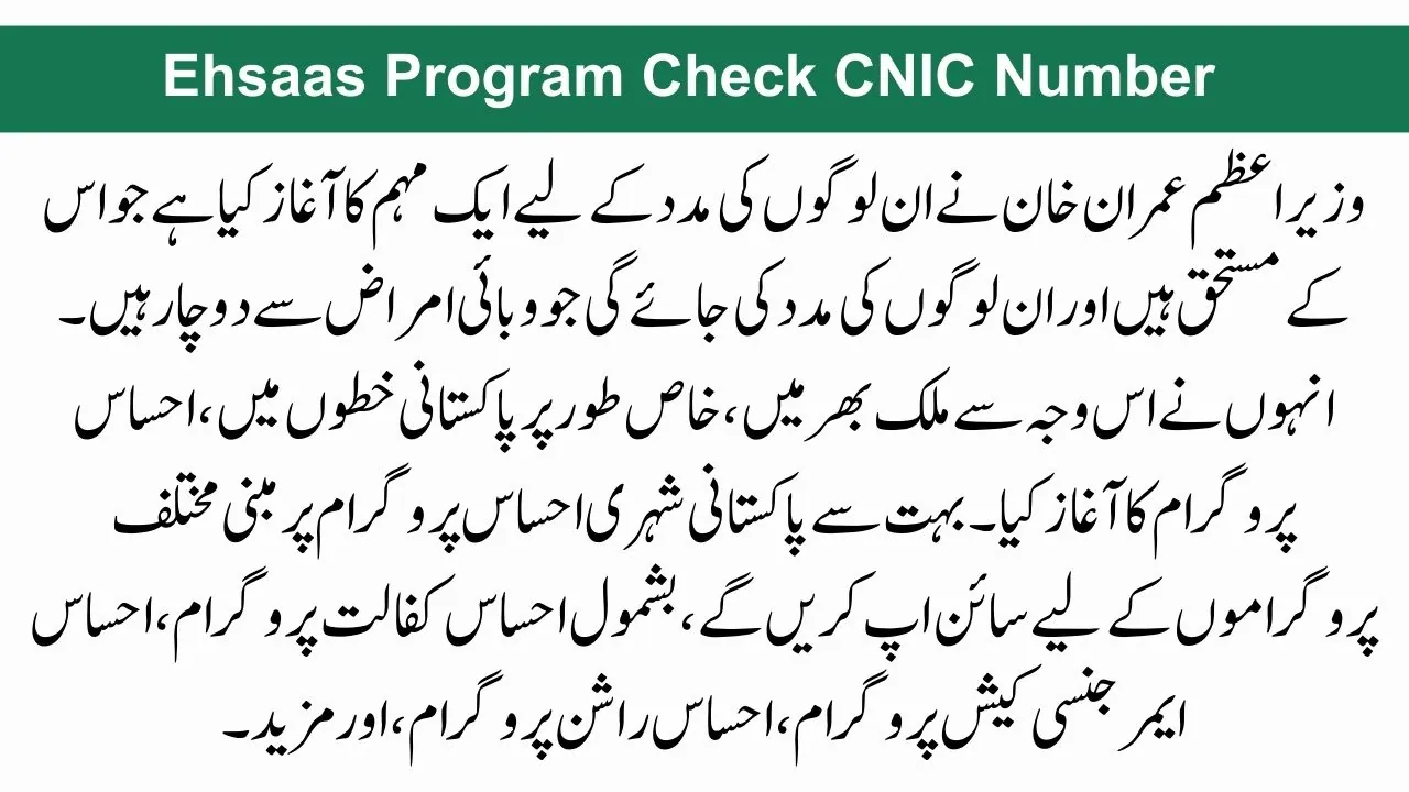 Ehsaas Program Check CNIC Number